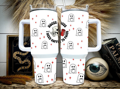 Halloween Skull And Ghosts Personalized 40oz Tumbler With Handle and Straw